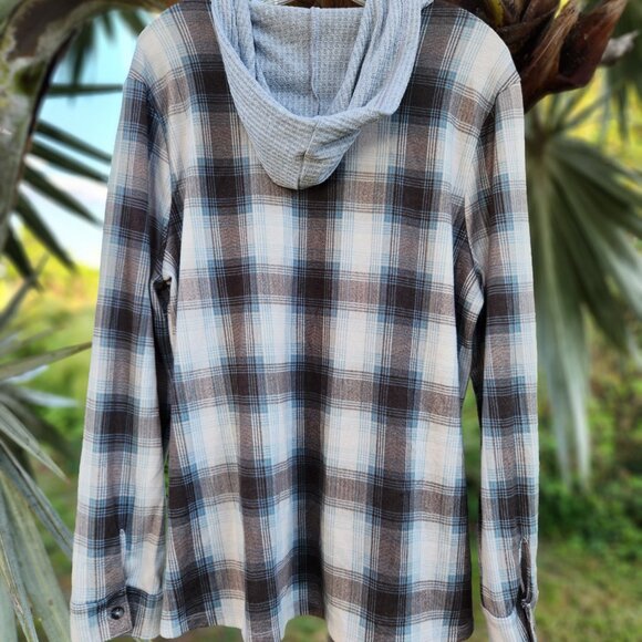 ✨ONLINE EXCLUSIVE!✨ SOLD OUT!✨ Buckle BKE Plaid Knit Hooded Shirt L-OLIVE GREEN - Picture 3 of 6